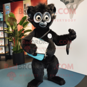 Black Lemur mascot costume character dressed with a Dress Pants and Wallets