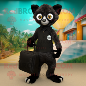 Black Lemur mascot costume character dressed with a Dress Pants and Wallets