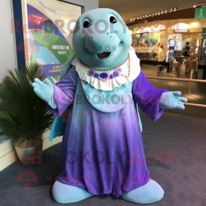 Lavender Stellar'S Sea Cow mascot costume character dressed with a Blouse and Bracelets