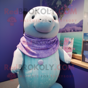 Lavender Stellar'S Sea Cow mascot costume character dressed with a Blouse and Bracelets
