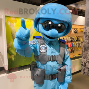 Cyan Air Force Soldier mascot costume character dressed with a Rash Guard and Bow ties