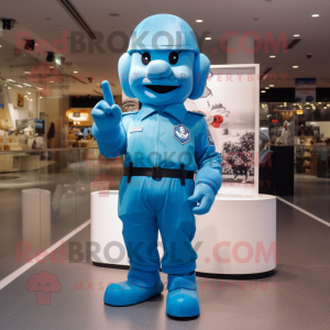 Cyan Air Force Soldier mascot costume character dressed with a Rash Guard and Bow ties