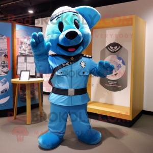 Cyan Air Force Soldier mascot costume character dressed with a Rash Guard and Bow ties