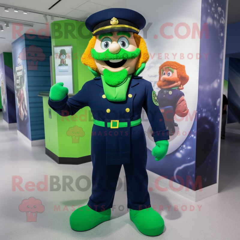 Navy Leprechaun mascot costume character dressed with a Jumpsuit and Headbands Navy Leprechaun mascot costume character dressed with a Jumpsuit and Headbands