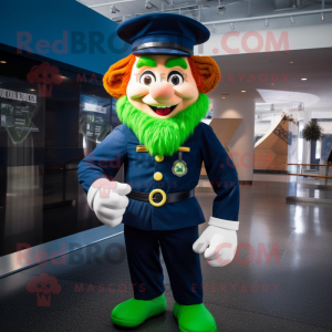 Navy Leprechaun mascot costume character dressed with a Jumpsuit and Headbands