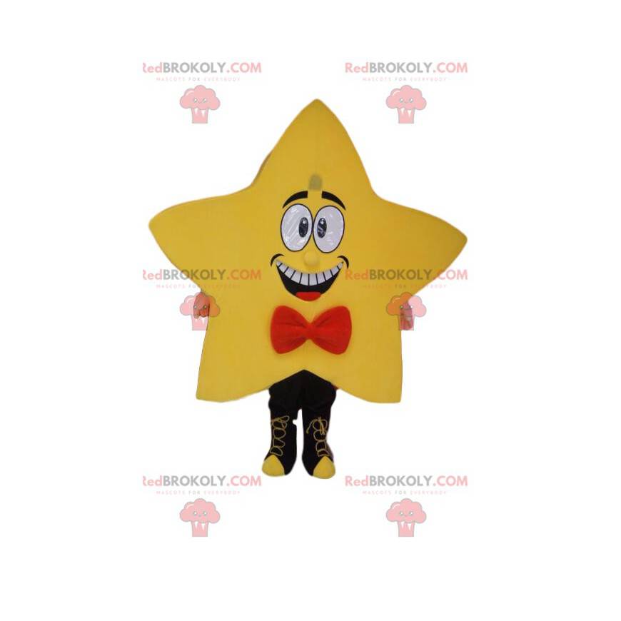 Yellow star mascot with a red butterfly neud - Redbrokoly.com