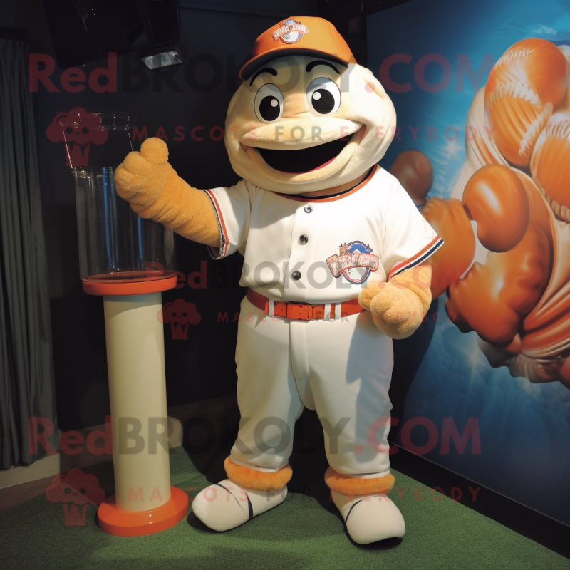 Cream Clown Fish mascot costume character dressed with a Baseball Tee and Wraps Cream Clown Fish mascot costume character dressed with a Baseball Tee and Wraps