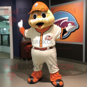 Cream Clown Fish mascot costume character dressed with a Baseball Tee and Wraps