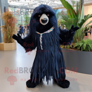 Navy Sloth Bear mascot costume character dressed with a Wrap Dress and Hairpins