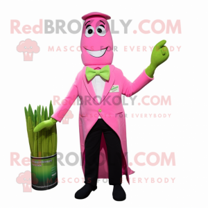 Pink Asparagus mascot costume character dressed with a Coat and Bow ties