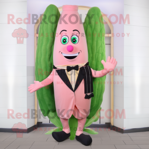 Pink Asparagus mascot costume character dressed with a Coat and Bow ties