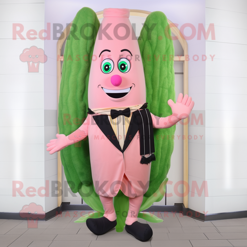 Pink Asparagus mascot costume character dressed with a Coat and Bow ties Pink Asparagus mascot costume character dressed with a Coat and Bow ties