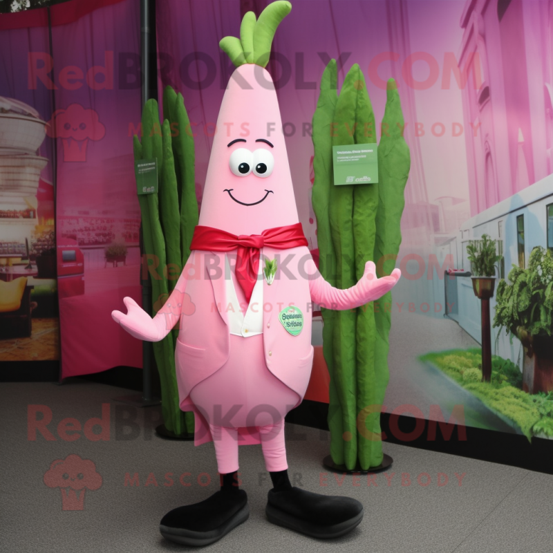 Pink Asparagus mascot costume character dressed with a Coat and Bow ties Pink Asparagus mascot costume character dressed with a Coat and Bow ties