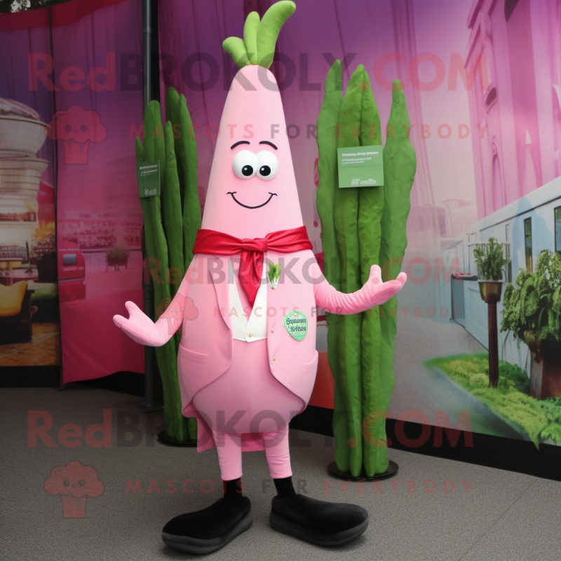 Pink Asparagus mascot costume character dressed with a Coat and Bow ties