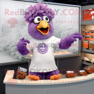 Lavender Chicken Parmesan mascot costume character dressed with a T-Shirt and Bracelet watches