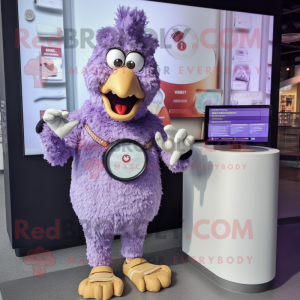 Lavender Chicken Parmesan mascot costume character dressed with a T-Shirt and Bracelet watches