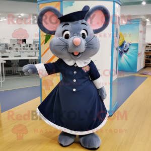 Navy Mouse mascot costume character dressed with a Pleated Skirt and Shoe laces