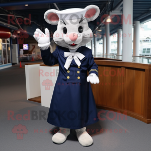 Navy Mouse mascot costume character dressed with a Pleated Skirt and Shoe laces