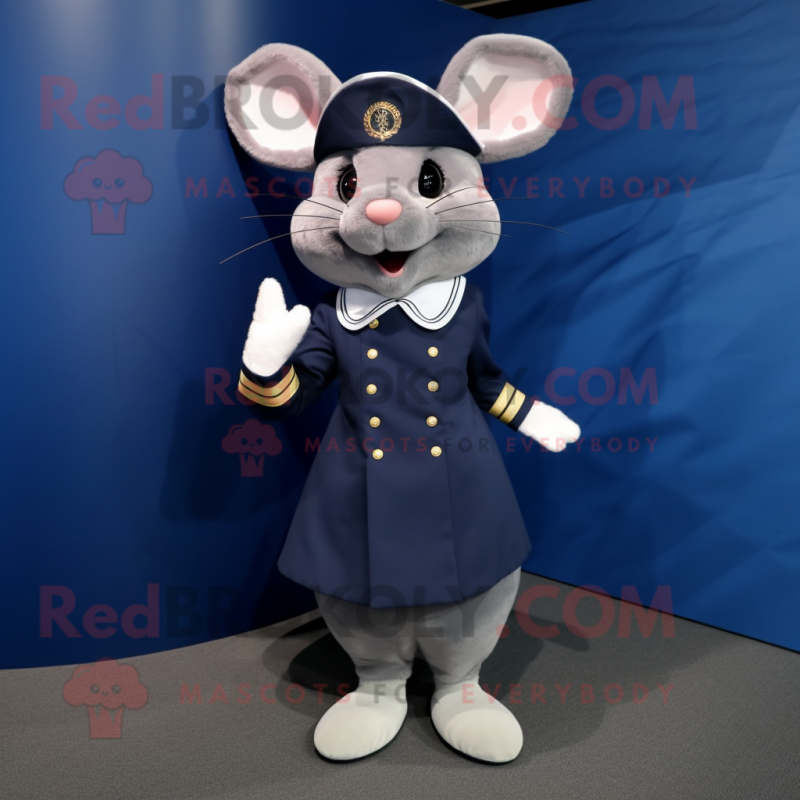 Navy Mouse mascot costume character dressed with a Pleated Skirt and Shoe laces