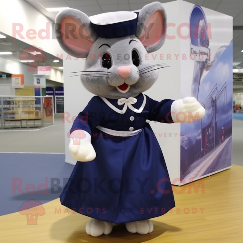 Navy Mouse mascot costume character dressed with a Pleated Skirt and Shoe laces