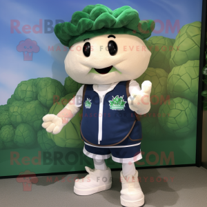 nan Cauliflower mascot costume character dressed with a Henley Tee and Caps