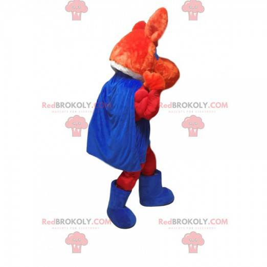 Mascote da raposa vermelha com roupa de super-herói -
