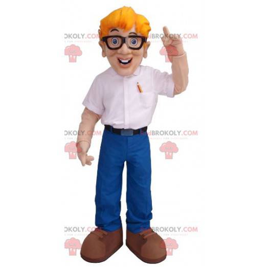 Mascotte blonde ingenieur man met bril - Redbrokoly.com