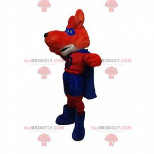 Mascote da raposa vermelha com roupa de super-herói -