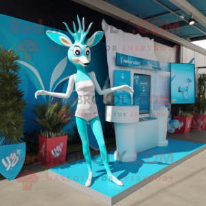 Cyan Gazelle maskot kostume...