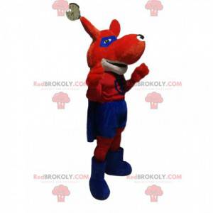 Mascote da raposa vermelha com roupa de super-herói -