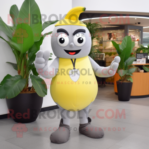 Gray Banana mascot costume character dressed with a Suit Pants and Bracelet watches