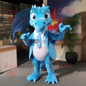 Sky Blue Dragon mascot costume character dressed with a Poplin Shirt and Ties