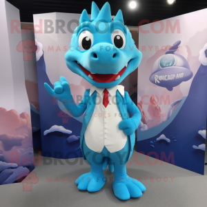 Sky Blue Dragon mascot costume character dressed with a Poplin Shirt and Ties