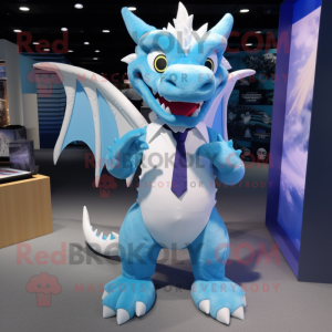 Sky Blue Dragon mascot costume character dressed with a Poplin Shirt and Ties