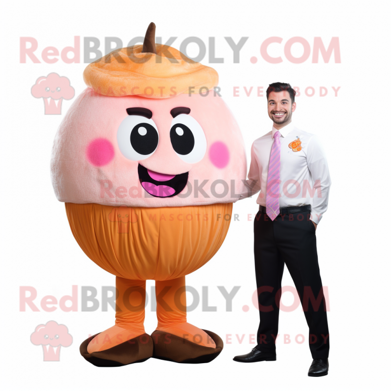 Peach Cupcake mascot costume character dressed with a Trousers and Ties