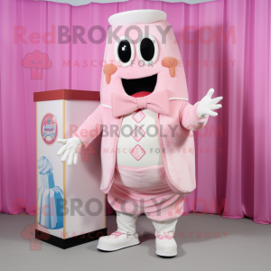 Pink Ice Cream mascot costume character dressed with a Waistcoat and Wallets