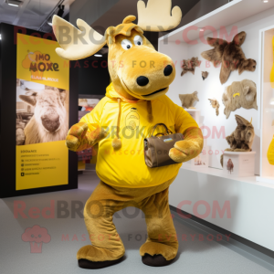 Gold Moose mascot costume character dressed with a Shorts and Clutch bags