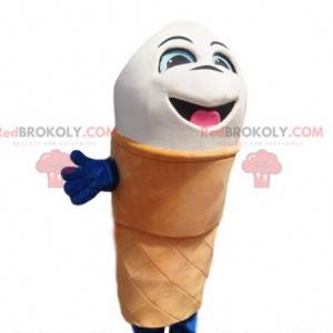 Mascote de casquinha de sorvete branco muito alegre. -