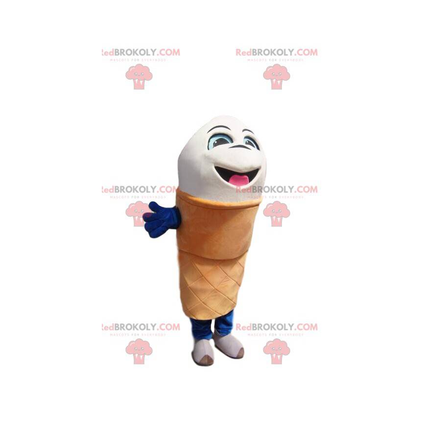 Very cheerful white ice cream cone mascot. - Redbrokoly.com
