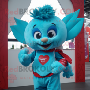Turquoise Cupid mascot costume character dressed with a Graphic Tee and Mittens