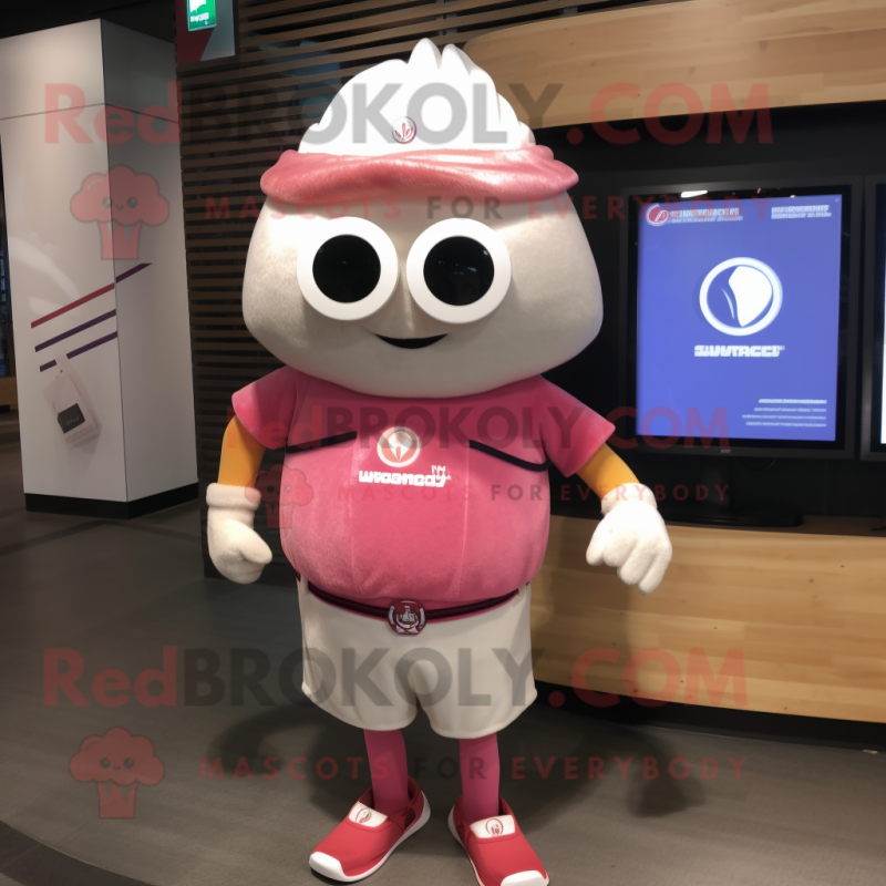 Pink Clam Chowder mascot costume character dressed with a Shorts and Bracelet watches