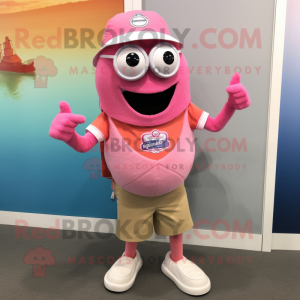 Pink Clam Chowder mascot costume character dressed with a Shorts and Bracelet watches