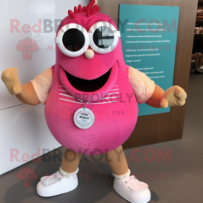 Pink Clam Chowder mascot costume character dressed with a Shorts and Bracelet watches