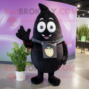 Black Turnip mascot costume character dressed with a Graphic Tee and Gloves