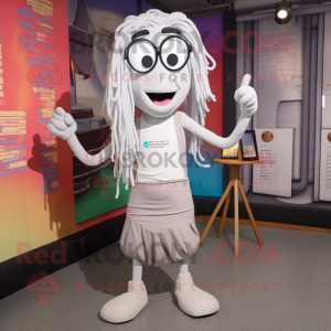 Silver Spaghetti mascot costume character dressed with a Leggings and Eyeglasses