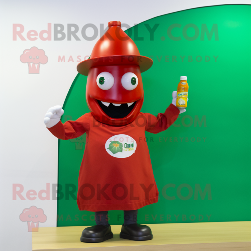 Olive Bottle Of Ketchup mascot costume character dressed with a T-Shirt and Caps