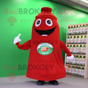 Olive Bottle Of Ketchup mascot costume character dressed with a T-Shirt and Caps