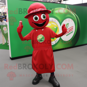 Olive Bottle Of Ketchup mascot costume character dressed with a T-Shirt and Caps
