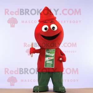Olive Bottle Of Ketchup mascot costume character dressed with a T-Shirt and Caps