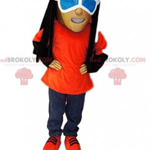 Mascot man in jeans, with rastas and sunglasses - Redbrokoly.com